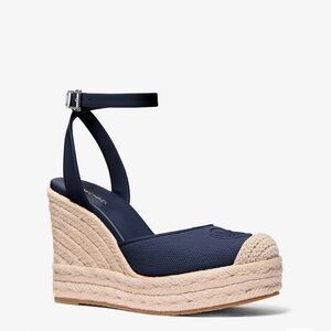 Michael Kors Larissa Cotton Canvas Espadrille Wedge navy blue size 9 NEW IN BOX